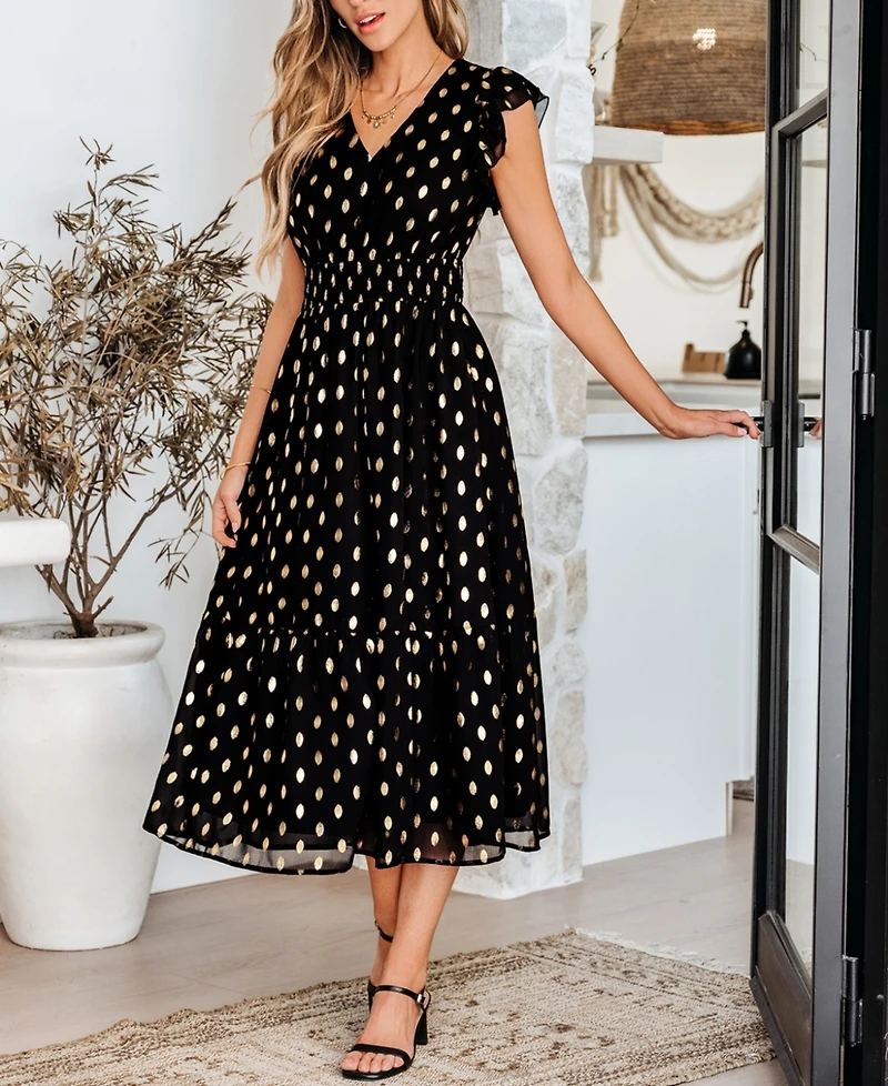 Cupshe Women's Goldenrod Fields Polka Dot Short Sleeve Mini Beach Dress