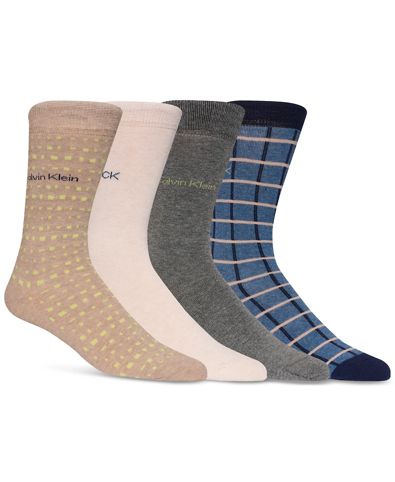 Calvin Klein Men's Crew Length Dress Socks, Assorted Patterns, Pack of 4