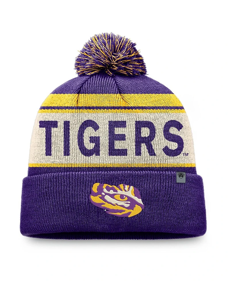 Top of the World Men's Purple Lsu Tigers Prime Cuffed with Pom Knit Hat