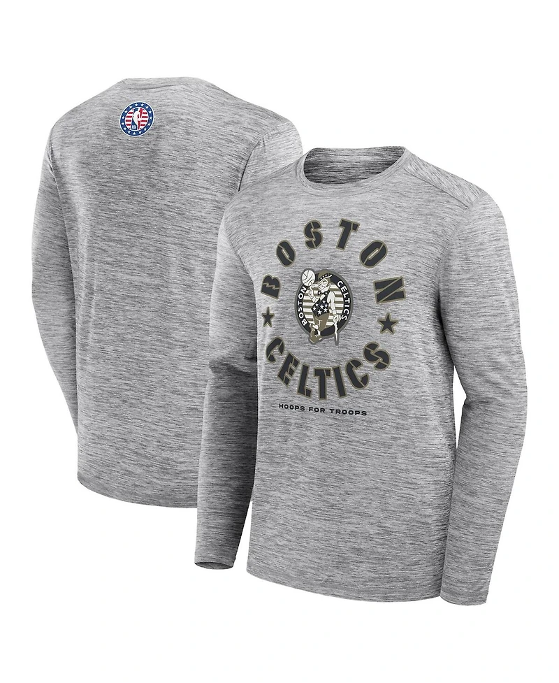 Fanatics Men's Heather Gray Boston Celtics Nba Hoops for Troops Long Sleeve T-Shirt