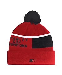 Starter Men's Red Chicago Blackhawks Chyron Commemorative Cuffed with Pom Knit Hat