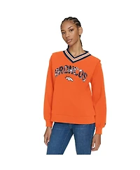 Tommy Hilfiger Women's Orange Denver Broncos Alice V-Neck Pullover Sweatshirt