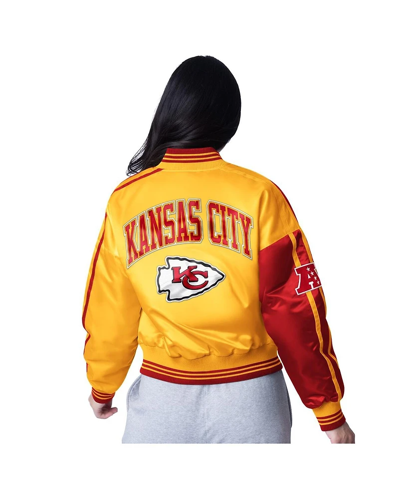 Starter Women's Red/Gold Kansas City Chiefs Zone Blitz Cropped Full-Snap Satin Jacket