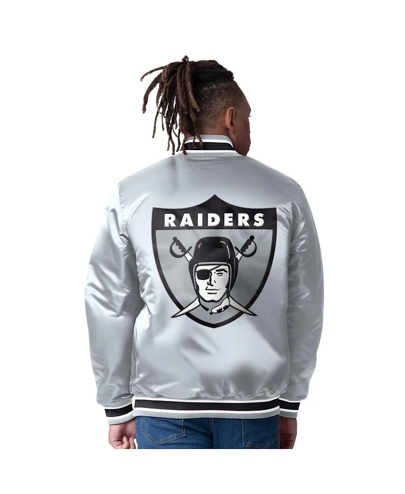 Starter Men's Black/Silver Las Vegas Raiders Closer Reversible Satin Full-Snap Jacket