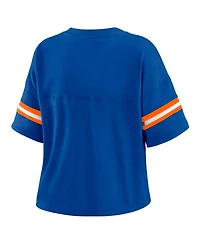 Wear by Erin Andrews Women's Blue New York Knicks Plus Color Block Boxy V-Neck T-Shirt