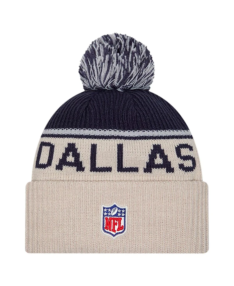 New Era Men's Stone/Navy Dallas Cowboys Nfl Sideline Historic Cuffed Knit Hat with Pom