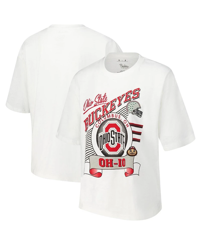 Pressbox Women's White Ohio State Buckeyes Rock Roll Slub T-Shirt