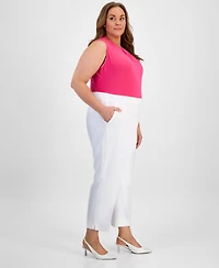 Kasper Plus Textured Elastic-Back Side-Slit Pants