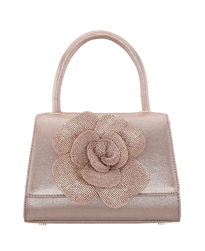 Nina Crystal Flower Embellished Metallic Satchel Bag