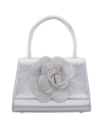 Nina Crystal Flower Embellished Metallic Satchel Bag
