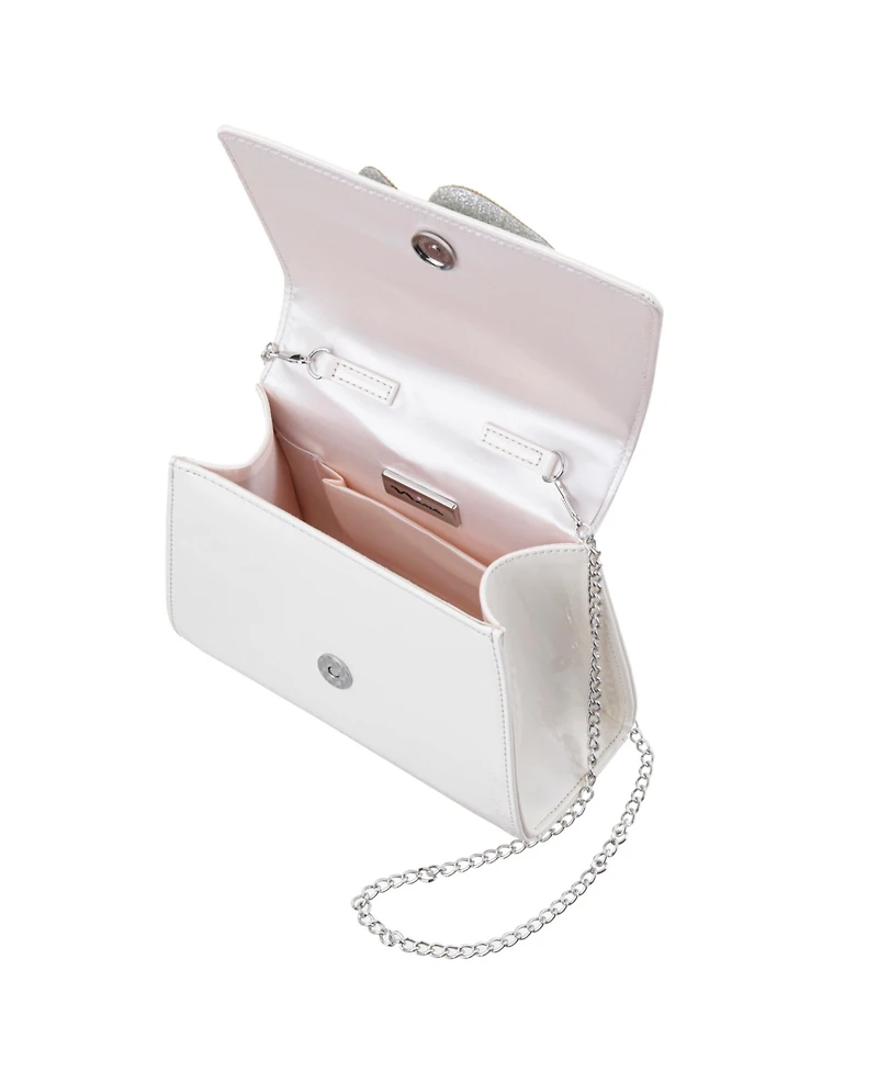 Nina Crystal Flower Embellished Patent Satchel Bag