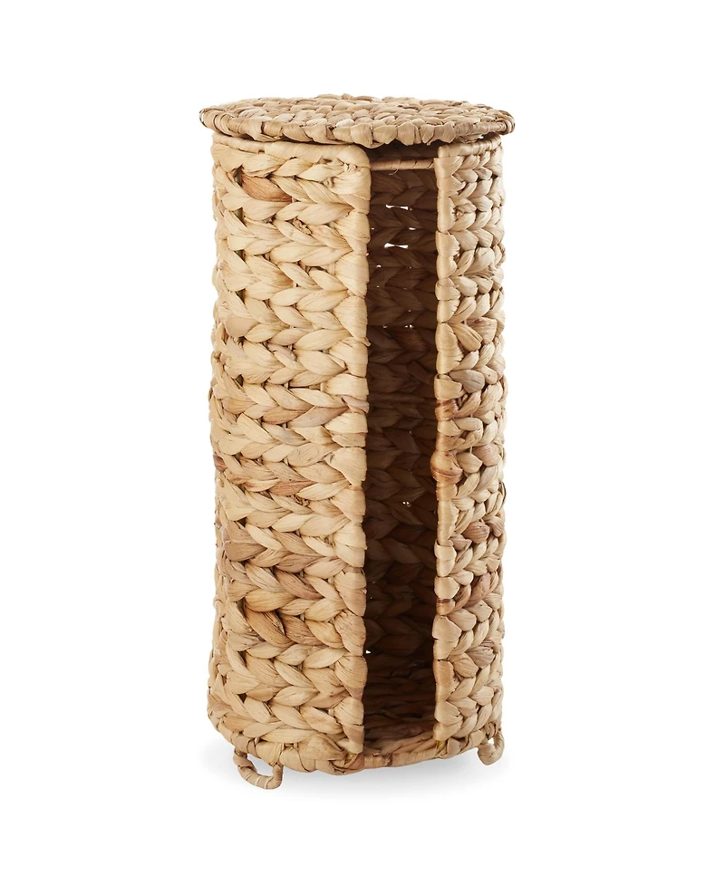 Casafield Toilet Paper Roll Holder with Lid - Espresso, Fits 3 Rolls, Free Standing Water Hyacinth Bath Tissue Storage Organizer for Bathroom