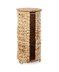 Casafield Toilet Paper Roll Holder with Lid - Espresso, Fits 3 Rolls, Free Standing Water Hyacinth Bath Tissue Storage Organizer for Bathroom