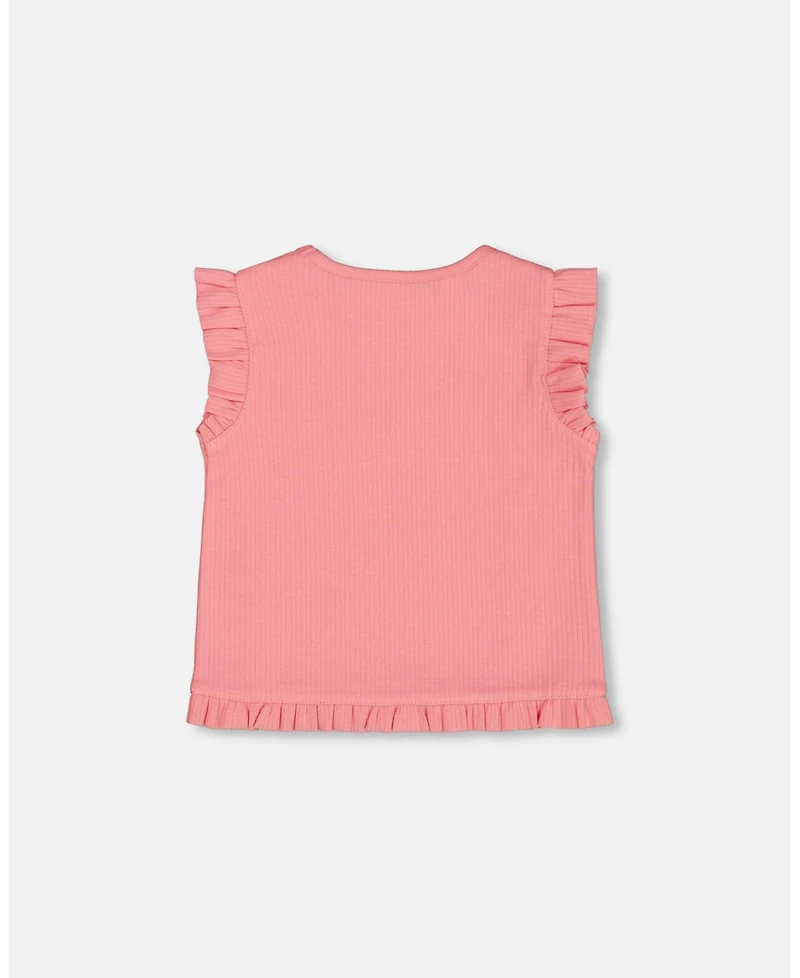 Deux par Baby Girls Rib Tank Top With Frills Coral Pink
