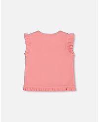 Deux par Baby Girls Rib Tank Top With Frills Coral Pink
