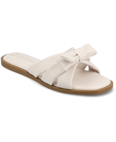 Journee Collection Women's Prylin Bow Slide Flat Sandals
