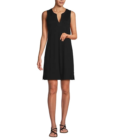 Lands' End Women's Cotton Jersey Notch Neck Dress