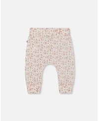 Deux par Deux Baby Girls Cotton Pointelle Evolutive Pant Printed Pink And White Flowers