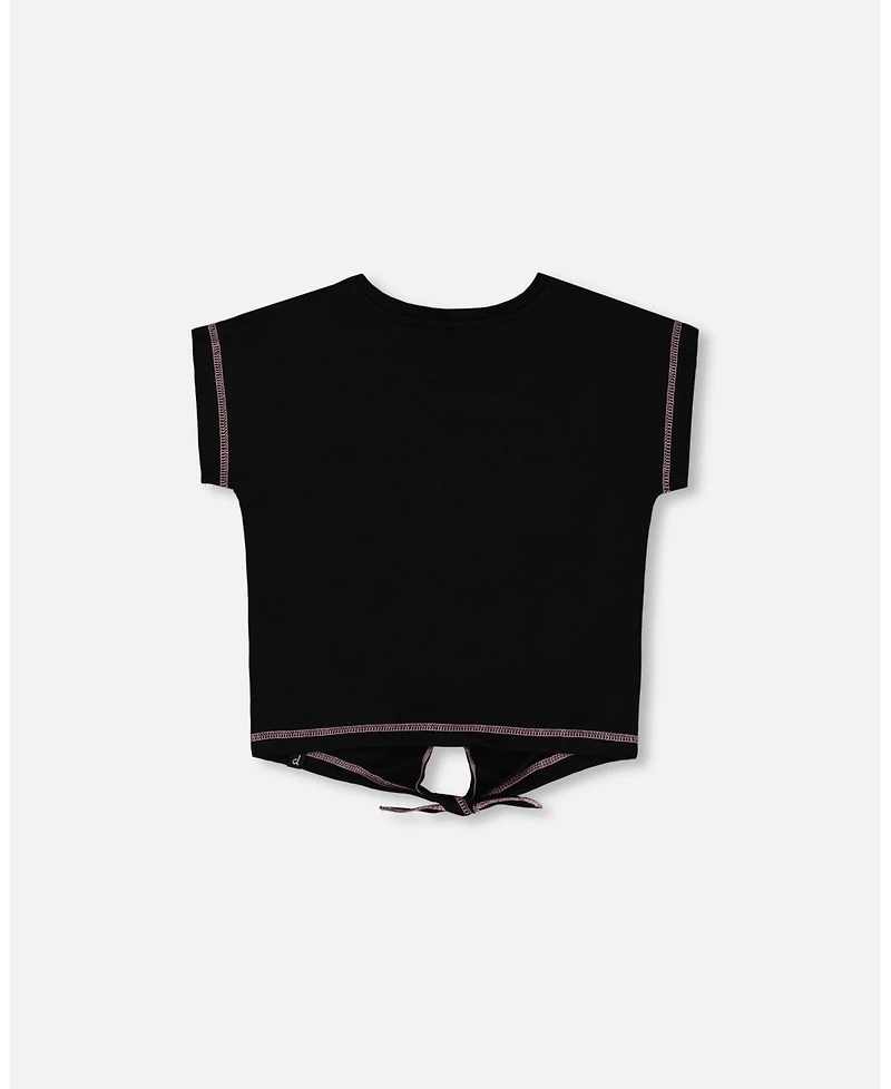 Deux par Toddler Girls Organic Cotton Tee With Print And Knot Black Multicolored - Toddler|Child
