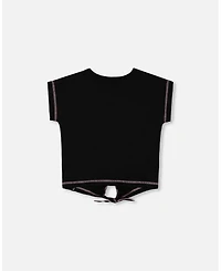 Deux par Toddler Girls Organic Cotton Tee With Print And Knot Black Multicolored - Toddler|Child