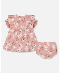 Deux par Baby Girls Printed Muslin Dress And Bloomer Set Pink White Flowers
