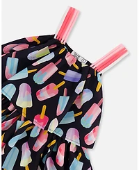 Deux par Toddler Girls Printed Tiered Dress Ice Lollipops And Black - Toddler|Child