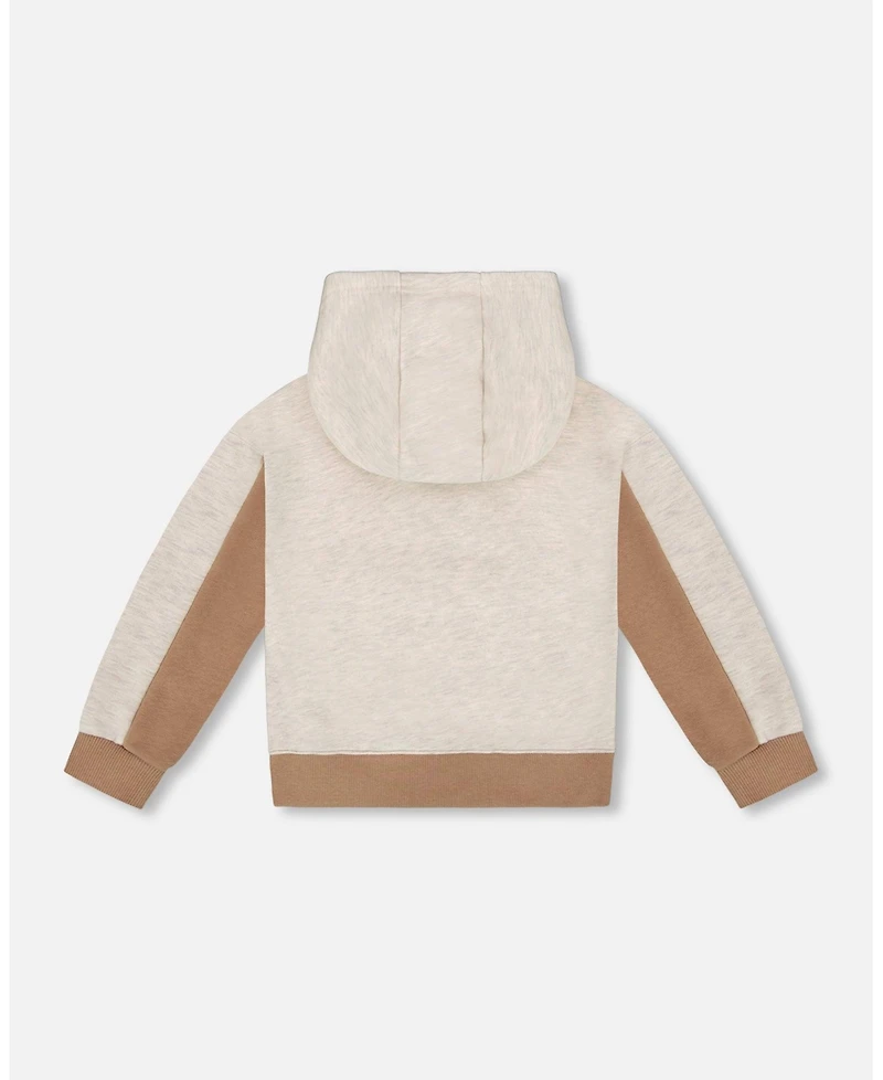 Deux par Deux Toddler Boys French Terry Color Block Pullover Hoodie Sweatshirt Beige And Off-White - Toddler|Child