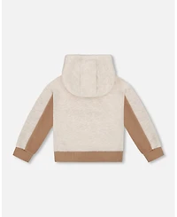 Deux par Deux Toddler Boys French Terry Color Block Pullover Hoodie Sweatshirt Beige And Off-White - Toddler|Child