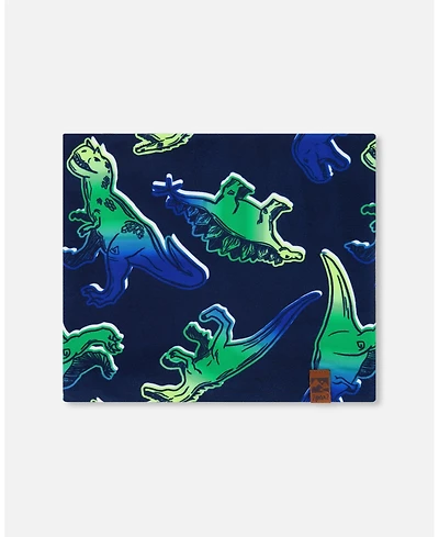 Deux par Deux Baby Boys Printed Neck Tube Blue And Green Dino On Navy