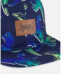 Deux par Deux Boy Printed Cap Blue And Green Dino On Navy - Toddler|Child