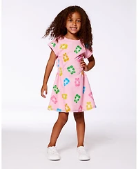 Deux par Deux Big Girls Printed French Terry Dress Pink Multicolored Gummies