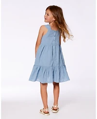 Deux par Deux Toddler Girls Multi-Tiered Eyelet Dress Gray Blue - Toddler|Child