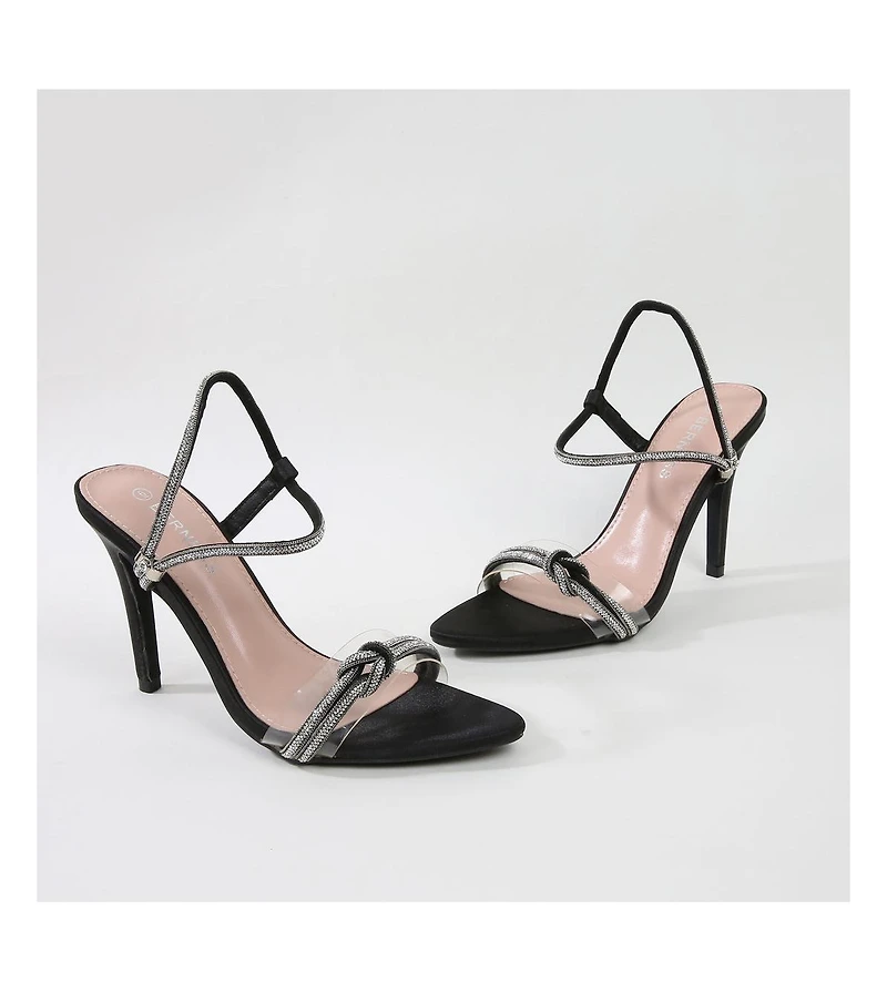 Ruby Heeled Sandal with Rhinestone Knot