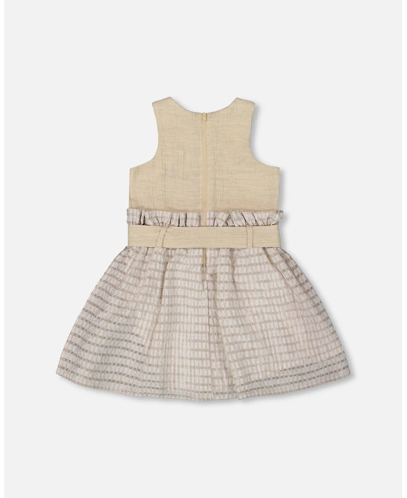 Deux par Deux Big Girls Bi-Material Belted Dress Beiges