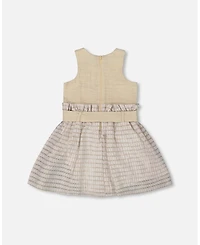 Deux par Deux Big Girls Bi-Material Belted Dress Beiges