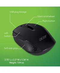 acer Rf Wireless Mouse M501 (Black), Works with Chromebook, with Usb Plug and Play for Right/Left Handed Users (for Chromebooks, Windows Pc & Mac