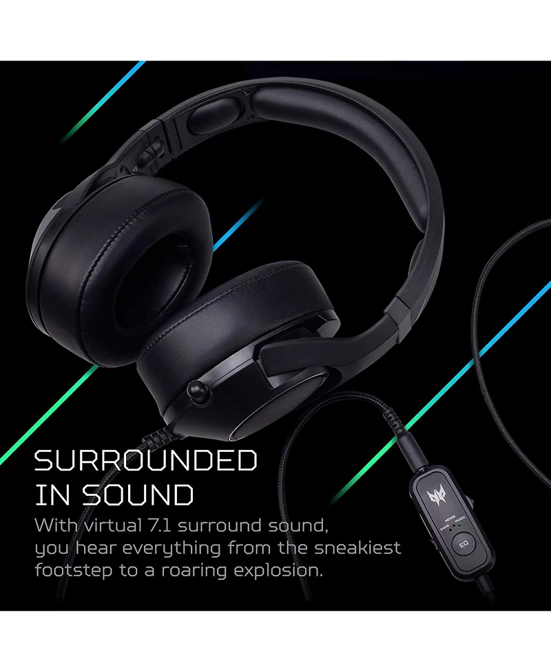 acer Predator Galea 350 Gaming Headset with 7.1 Surround Sound, Unidirectional Noise-Cancelling Mic, Compatible with Pc, Xbox One, PS4,Black