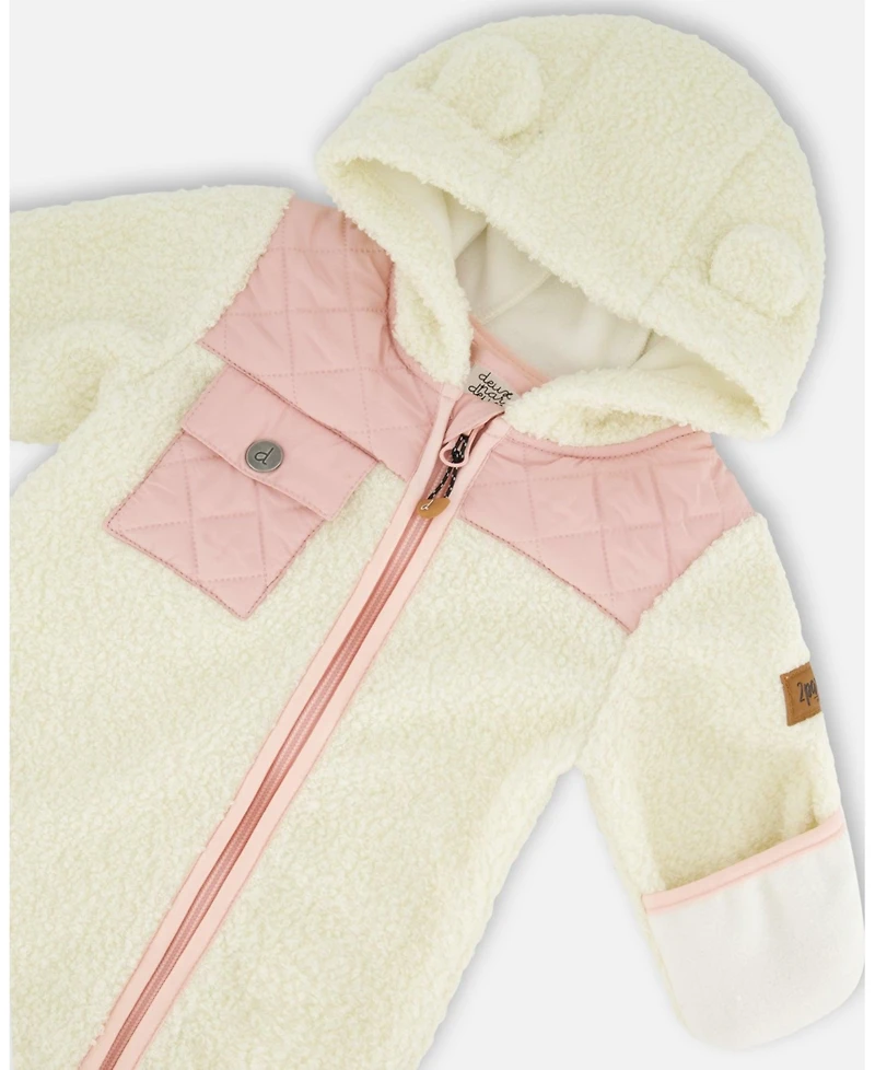 Deux par Deux Baby Girls One-Piece Sherpa Mid-Season Outerwear Off-White And Pale Pink