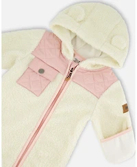 Deux par Deux Baby Girls One-Piece Sherpa Mid-Season Outerwear Off-White And Pale Pink
