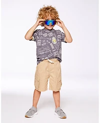 Deux par Deux Toddler Boys Printed Organic Cotton Tee Grayish Blue And Camping - Toddler|Child