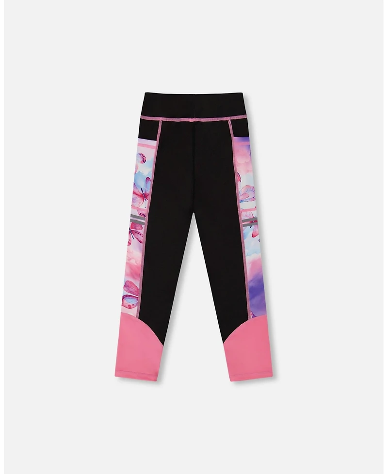 Deux par Girl Colorblock Athletic Leggings Black And Multicolored Butterflies - Toddler|Child