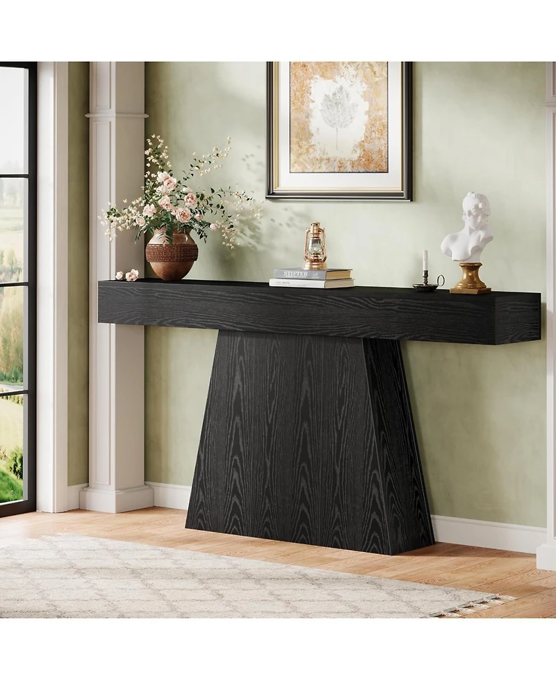 Tribesigns 63" Black Console Table, Farmhouse Entryway Table with Trapezoidal Base, Narrow Long Wood Sofa Table Behind Couch Table for Entrance, Hallw