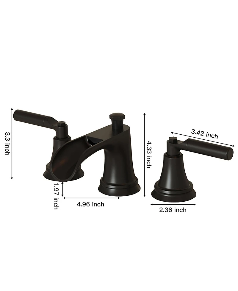 8 in. Widespread Double-Handle 3-Hole Waterfall Bathroom Faucet Water-Saving with Metal Drain in Brushed Gold