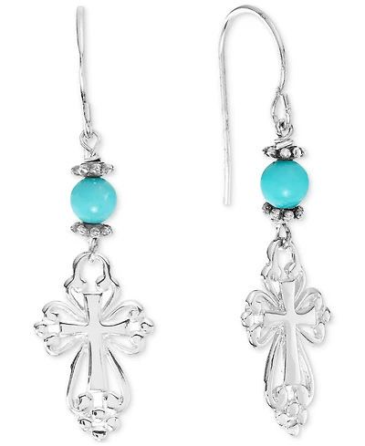 Stone Bead & Arrow Linear Drop Earrings in Sterling Silver