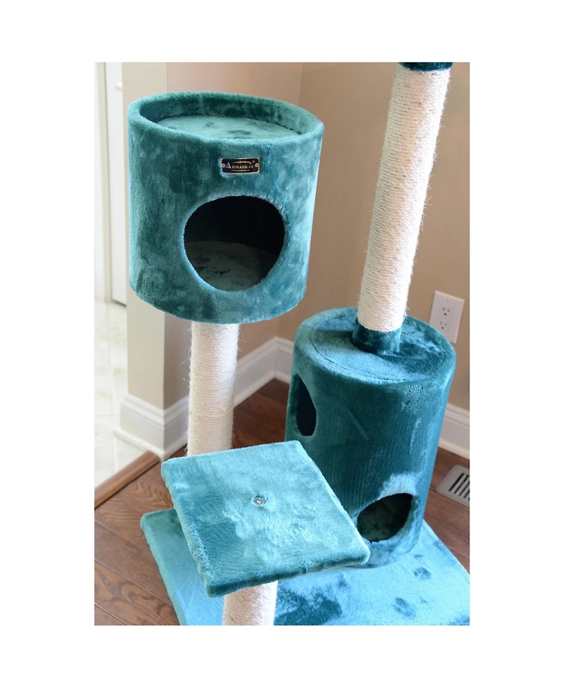 Armarkat Real Wood Cat Tree Condo House With 2 Private Condos 43" Green A4301