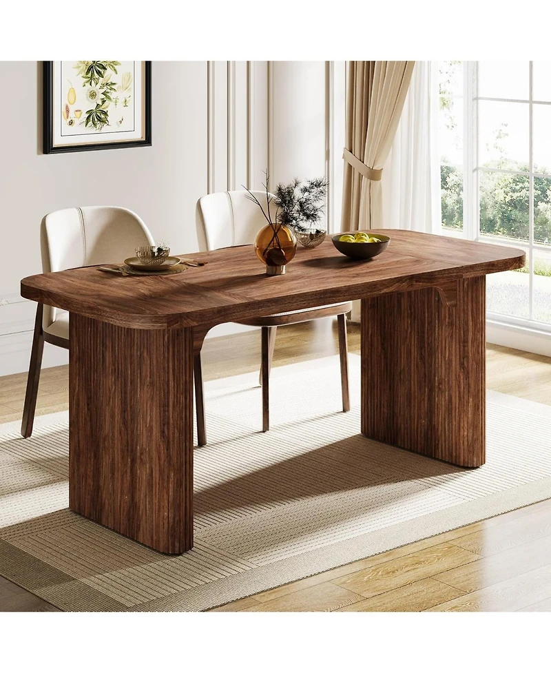 Tribesigns Farmhouse Dining Table for 4-6 People, 62-Inch Modern Kitchen with Double Robust Pedestal, Wooden Dinner Table(Only Table)