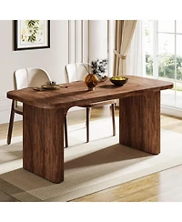 Tribesigns Farmhouse Dining Table for 4-6 People, 62-Inch Modern Kitchen with Double Robust Pedestal, Wooden Dinner Table(Only Table)