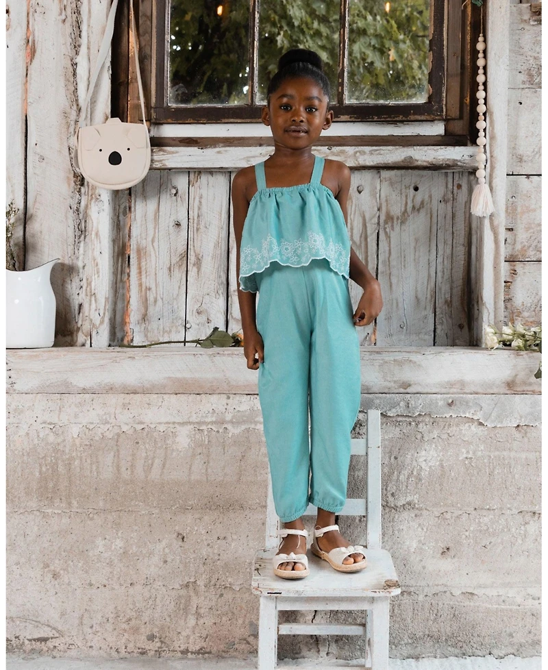 Deux par Toddler Girls Chambray Jumpsuit With Embroidery Light Blue - Toddler|Child