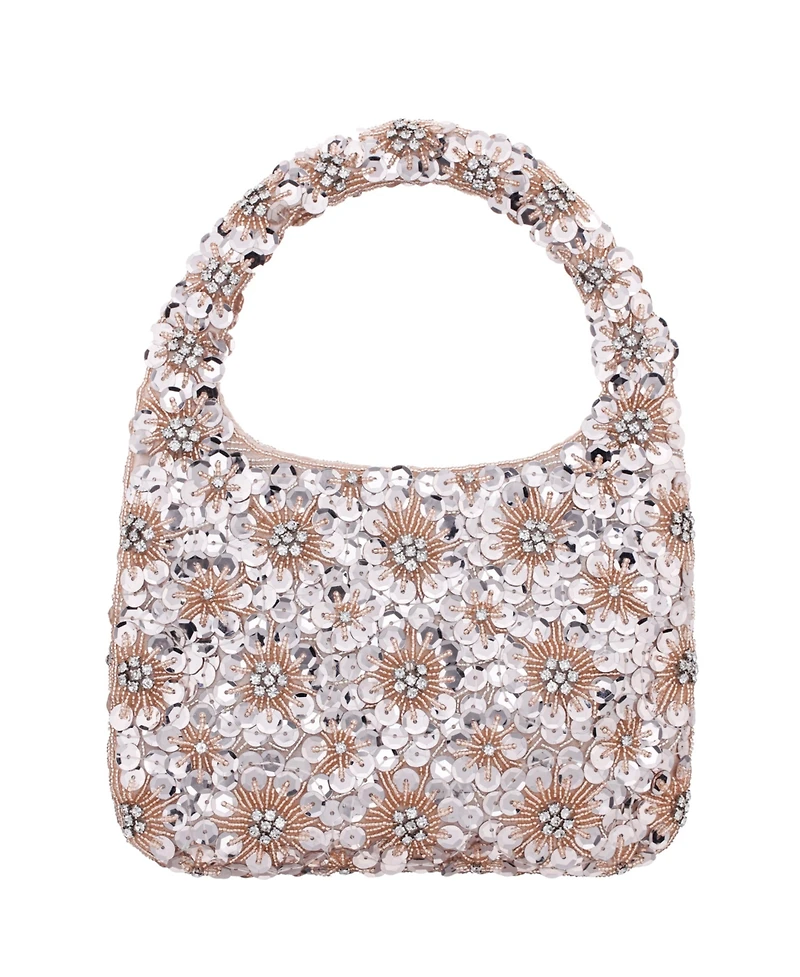 Nina Floral Patterned Sequin Hobo Bag