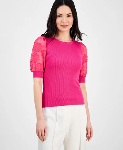T Tahari Women's Round-Neck Elbow-Length-Sleeve